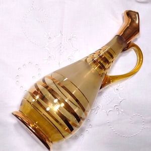 Vintage Decanter/Pitcher/Carafe Hand-blown Romanian Glass Gold Acc…
